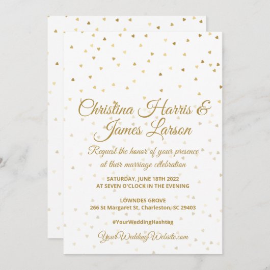 Trouwkaarten met gouden harten aankondiging (Voorkant / Achterkant)
