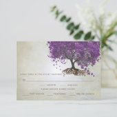 Trouwkaarten met paarse hartblad boom ontwerp RSVP kaartje (Staand voorkant)