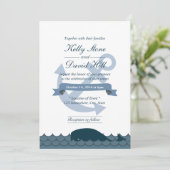 Trouwkaarten met scheepsanker en blauwe walvis kaart (Staand voorkant)