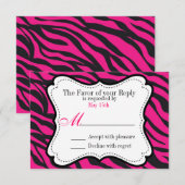 Trouwkaarten met vette roze en zwarte zebra strepe RSVP kaartje (Voorkant / Achterkant)