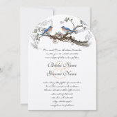 Trouwkaarten met vintage blauwe vogels kaart (Voorkant)
