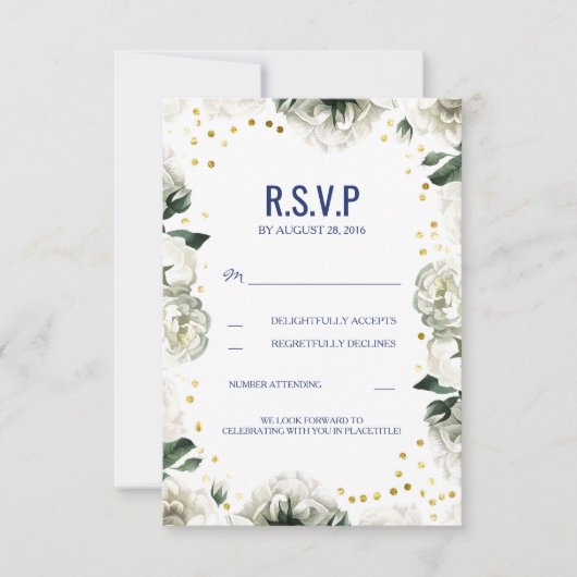 Trouwkaarten met witte bloemen voor RSVP (Voorkant)