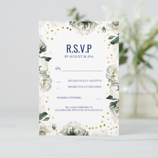Trouwkaarten met witte bloemen voor RSVP (Staand voorkant)