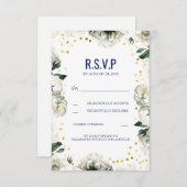 Trouwkaarten met witte bloemen voor RSVP (Voorkant / Achterkant)
