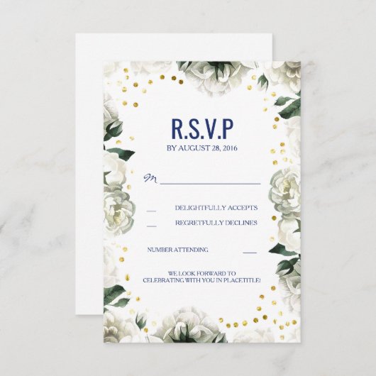 Trouwkaarten met witte bloemen voor RSVP (Voorkant / Achterkant)