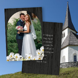 Trouwkaarten met Zwarte Houten Dankkaart en Orchid Kaart