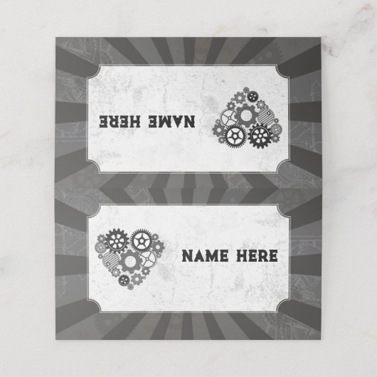 Trouwkaarten Namen Steampunk Wedding Hearts Cogs Plaatskaartje (Buitenkant ongevouwen)