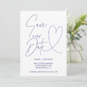 Trouwkaarten 'Navy Blue Hart Save Our Date' Kaart (Staand voorkant)