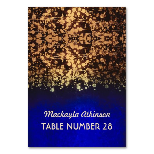 Trouwkaarten String Lichten goud en blauw Kaart (Voorkant)