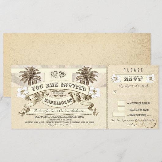 Trouwkaarten - Uitnodigingen voor strandbruiloften (Voorkant / Achterkant)