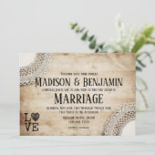 Trouwkaarten van Rustiek Hout en Kant Kaart (Staand voorkant)