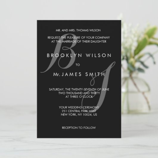 Trouwkaarten Zwart Wit Eenvoudig Kaart (Staand voorkant)