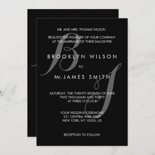 Trouwkaarten Zwart Wit Eenvoudig Kaart (Voorkant / Achterkant)