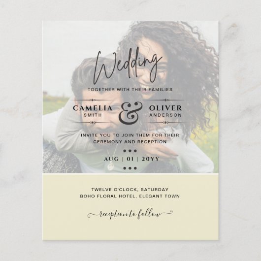 TROUWKAARTJE FOTOMONTAGE Tekstoverlay Budget LeahG (Voorkant)