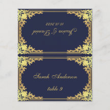 Trouwkaartje met gedrukte naam in Navy Goud Vintag