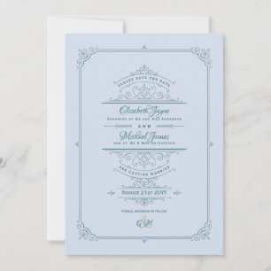 Trouwkaartjes met antieke regency-versiering 'Save Kaart