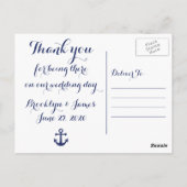 Trouwkaartjes met dankbetuiging in marineblauw mar briefkaart (Achterkant)