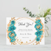 Trouwkaartjes met thema Teal Gouden Pioen Geometri Kaart (Staand voorkant)