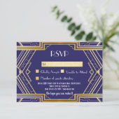 Trouwkaartjes Navy RSVP Vintage Gatsby Bruiloft Ui Kaart (Staand voorkant)