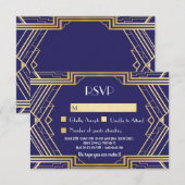 Trouwkaartjes Navy RSVP Vintage Gatsby Bruiloft Ui Kaart (Voorkant / Achterkant)