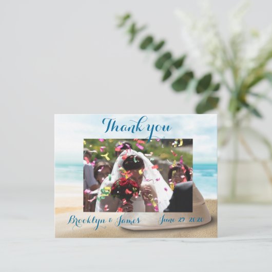Trouwkaartjes Strand Huwelijk Bedanken Briefkaart (Staand voorkant)
