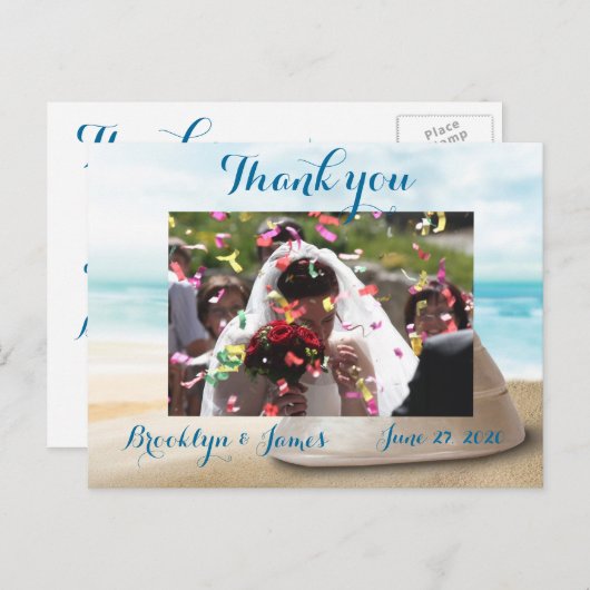 Trouwkaartjes Strand Huwelijk Bedanken Briefkaart (Voorkant / Achterkant)