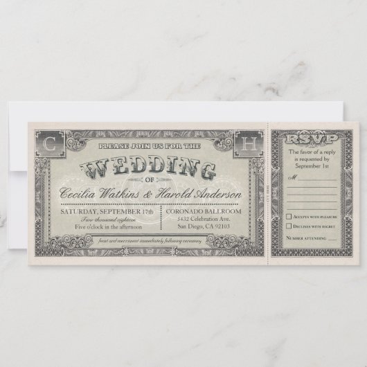 Trouwkaartjes vintage met RSVP-kaarten v.2 Kaart (Voorkant)