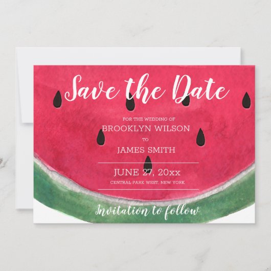 Trouwkaartjes voor zomerhuwelijk met watermeloen S Save The Date (Voorkant)