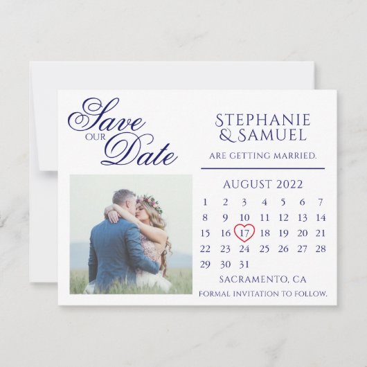 Trouwkalender Foto Save the Date Mag in marineblau Kaart (Voorkant)