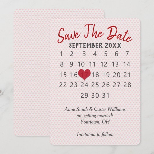 Trouwkalender 'Save the Date' Kaart (Voorkant / Achterkant)