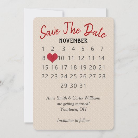 Trouwkalender 'Save the Date' met gepreste reliëfp Kaart (Voorkant)