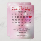 Trouwkalender 'Save the Date' op roze bokeh Kaart (Voorkant / Achterkant)