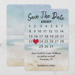 Trouwkalender 'Save the Date' Strand Zeester Kaart