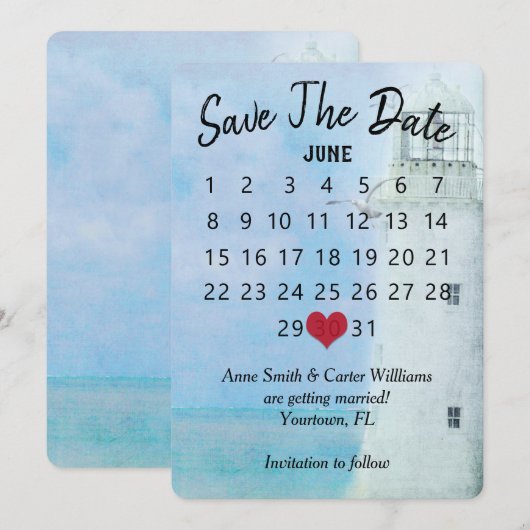 Trouwkalender Vuurtoren 'Bewaar de datum' Kaart (Voorkant / Achterkant)