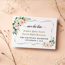 Trouwkaligrafie met Beige Roze Bloemen Charm Save The Date