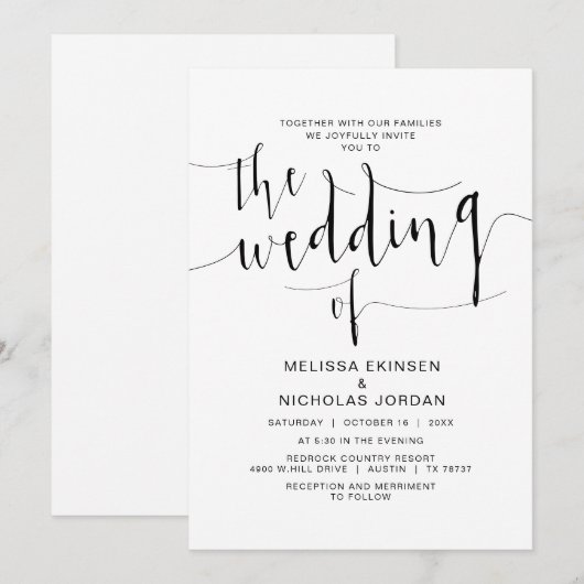 Trouwkalligrafie, eenvoudig zwart, met gezinnen kaart (Voorkant / Achterkant)