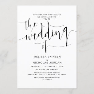 Trouwkalligrafie, eenvoudig zwart, met gezinnen kaart