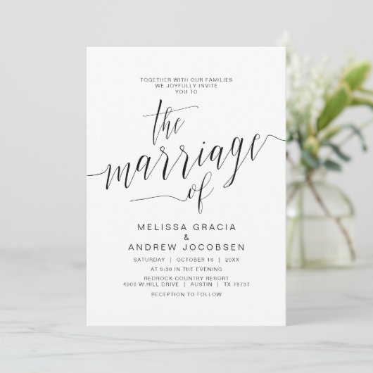 Trouwkalligrafie, eenvoudig zwart script, huwelijk kaart (Staand voorkant)