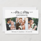 Trouwkalligrafie Hart Mr. en Mrs. 3 Foto's Bedankkaart (Voorkant)