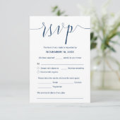 Trouwkalligrafie, marineblauw script, diner RSVP Informatiekaartje (Staand voorkant)