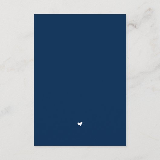 Trouwkalligrafie, marineblauw script, diner RSVP Informatiekaartje (Achterkant)