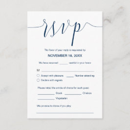 Trouwkalligrafie, marineblauw script, diner RSVP Informatiekaartje