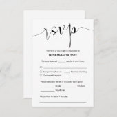 Trouwkalligrafie, zwart script, diner RSVP Informatiekaartje (Voorkant / Achterkant)