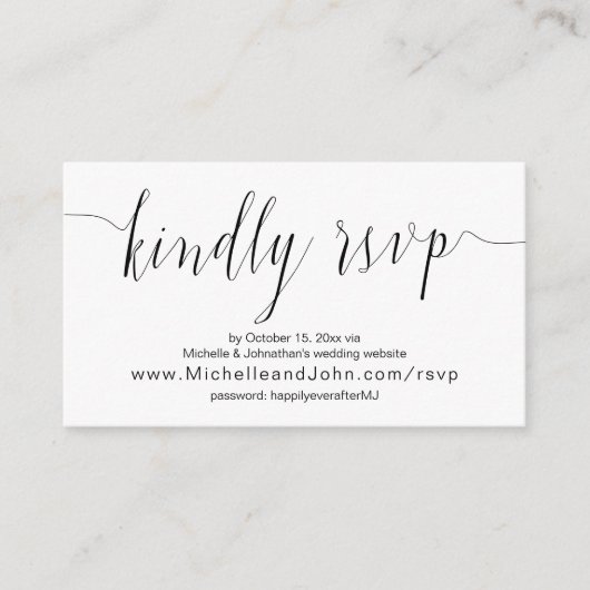 Trouwkalligrafie, zwart script, diner RSVP Informatiekaartje (Voorkant)