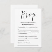 Trouwkalligrafie, zwart script, diner RSVP Informatiekaartje (Voorkant / Achterkant)