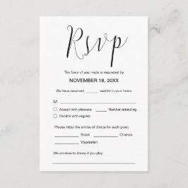 Trouwkalligrafie, zwart script, diner RSVP Informatiekaartje