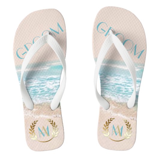 Trouwkamer FlipFlops | Modern Monogram strand Teenslippers (Voetbed)