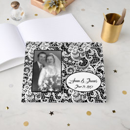 Trouwkant op zwart met foto gastenboek