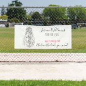Trouwkapselstylist Zwart Wit Golvend Haar Bloemig Spandoek (Insitu)