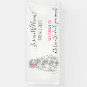 Trouwkapselstylist Zwart Wit Golvend Haar Bloemig Spandoek (Verticaal)